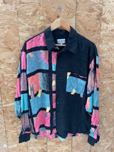 Vintage 90s Black Multicolor Abstract Geometric Retro Print Crazy Ugly Shirt Size XL by Campo